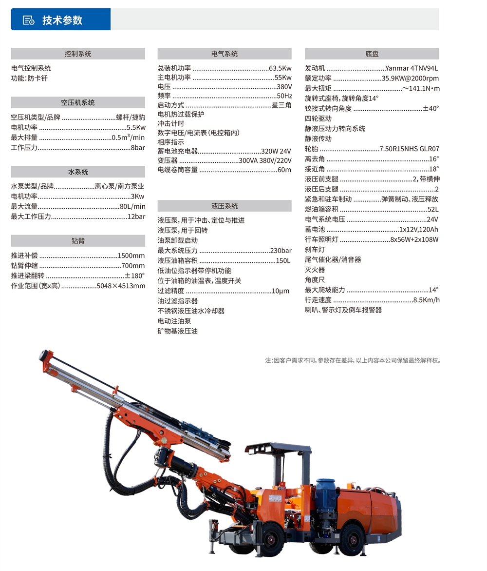 礦用(use)液壓掘進鑽車技術參數