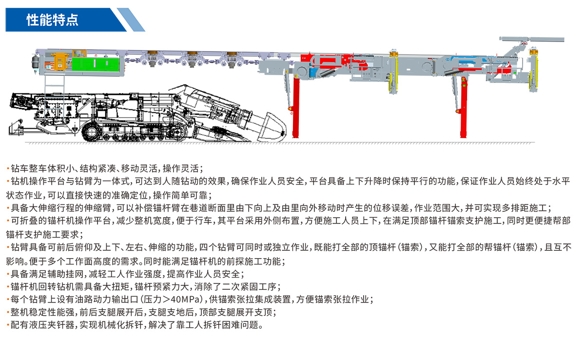 單軌液壓錨杆鑽車性能特點